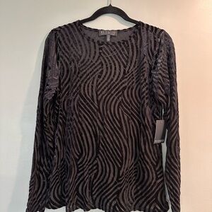 Eloquii Black Velvet Burnout Wave-Pattern Long Sleeve Mesh Top